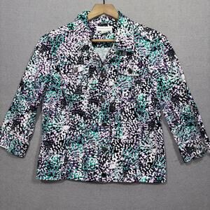 Christopher & Banks Floral Blazer Jacket‎ M Abstract Purple Teal Statement